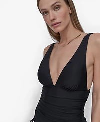 Dkny Women's Side Tie Plunge Removable Cups One-Piece Swimsuit