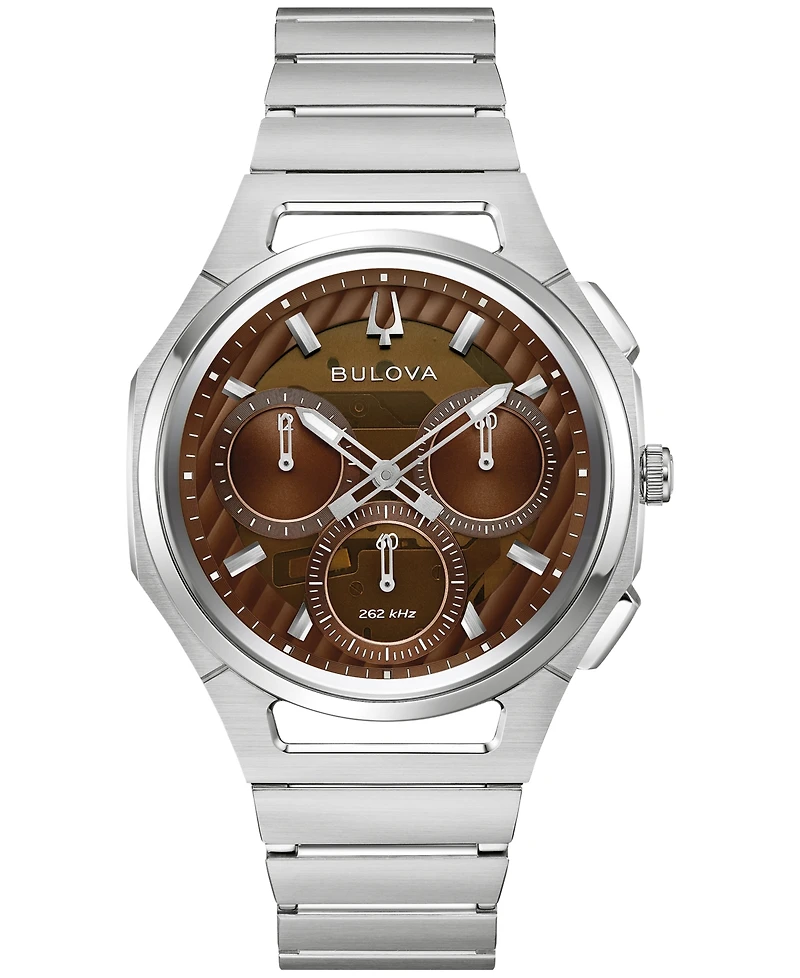 Bulova Men's Curv Progressive Sport Silver-Tone Stainless Steel Bracelet Watch 44mm