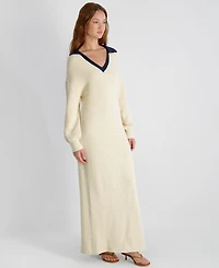 French Connection Women's Mozart Contrast Texture Knit V-Neck Maxi Dress