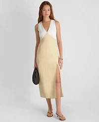French Connection Women's Cooper Linen Contrast V-Neck Midi Dress