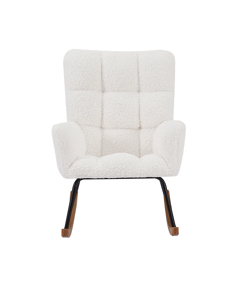 Flynama Off White Comfy Upholstered High Backrest Rocking Chair for Nursing Baby Reading Napping Nursery Living Room