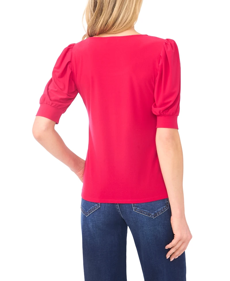 CeCe Women's Shirred Scoop-Neck 3/4-Sleeve Knit Top