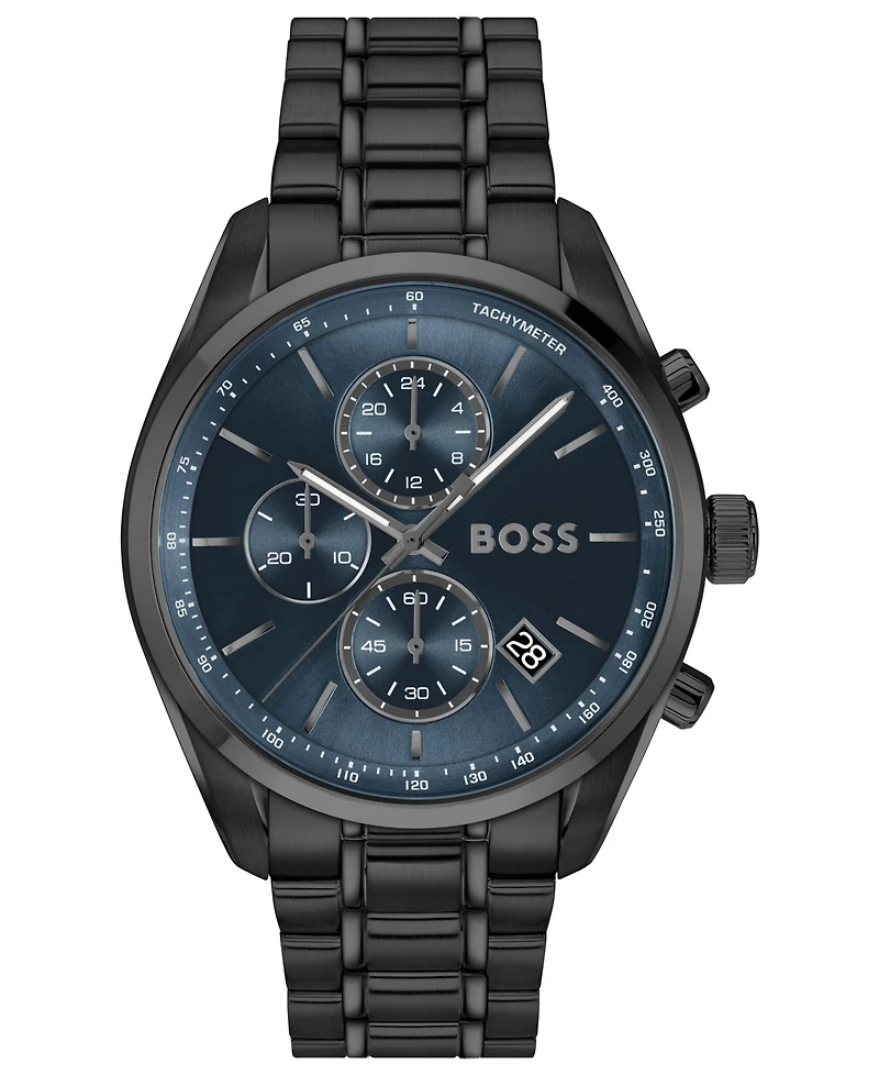 Hugo Boss Men's Grand Prix 44 Quartz Chrono Ionic Plated Black Steel Watch, 44.5mm