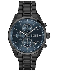 Hugo Boss Men's Grand Prix 44 Quartz Chrono Ionic Plated Black Steel Watch, 44.5mm