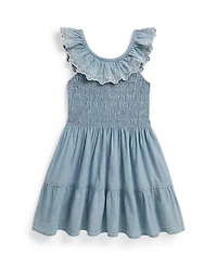Polo Ralph Lauren Girls' 2-6X Blueberry-Overlay Round Neck Dress