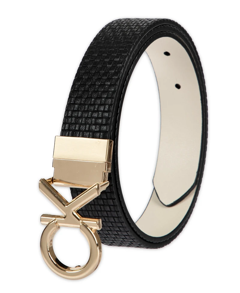 Calvin Klein Women's Reversible Puffed Ck Monogram Buckle Belt
