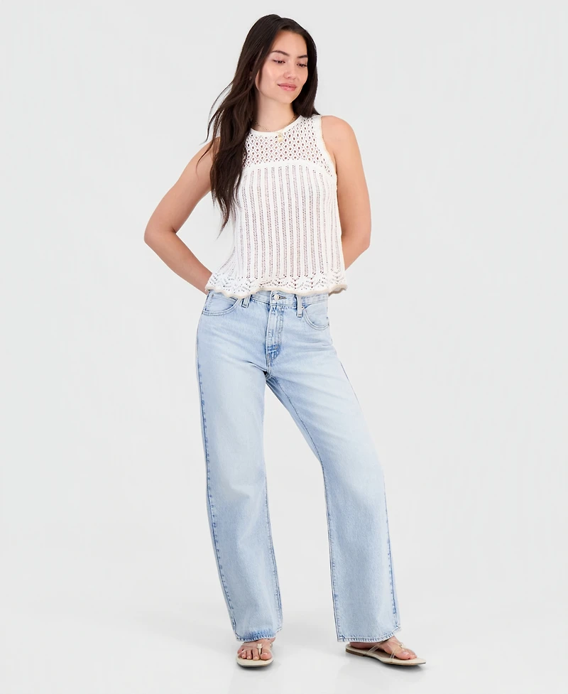 Hooked Up by Iot Juniors' Tipped Crochet Sleeveless Tank Top Sweater