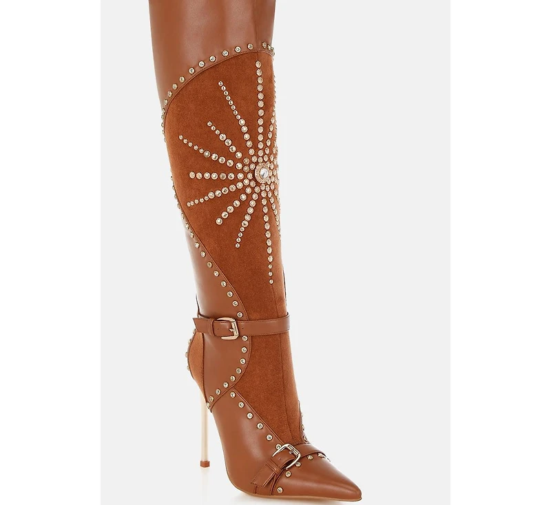 London Rag Women's Medira Pointed Toe Embellished Stiletto Boots