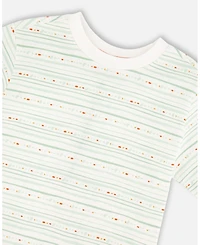 Deux par Boy Cotton T-Shirt White Printed Mint Green Lines - Child