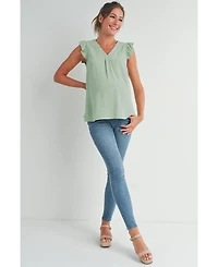 Hello Miz Women's Swiss Dot Flutter Cap Sleeve V-Neck Maternity Top