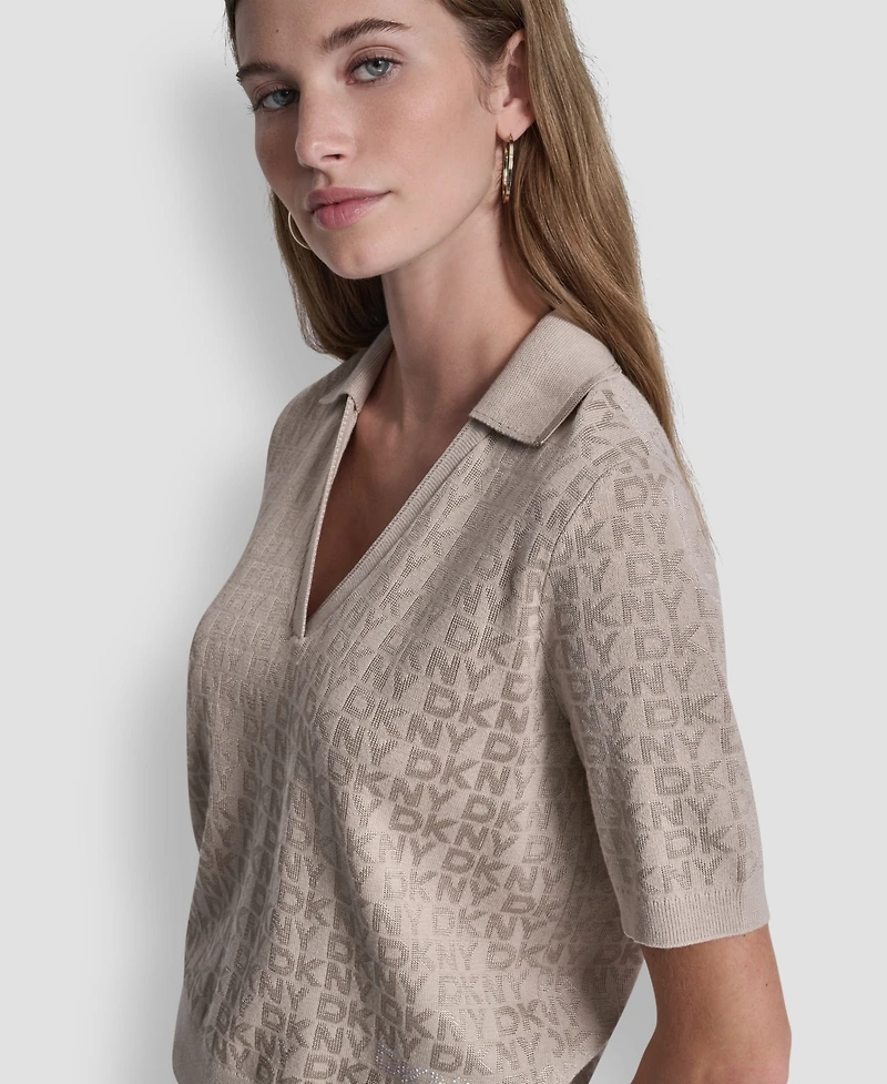 Dkny Jeans Petite Polo Collar Logo Sweater