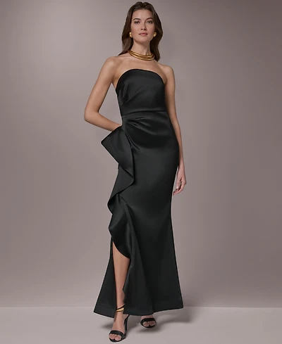 Donna Karan New York Women's Strapless Side Ruffle Gown