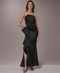Donna Karan New York Women's Strapless Side Ruffle Gown