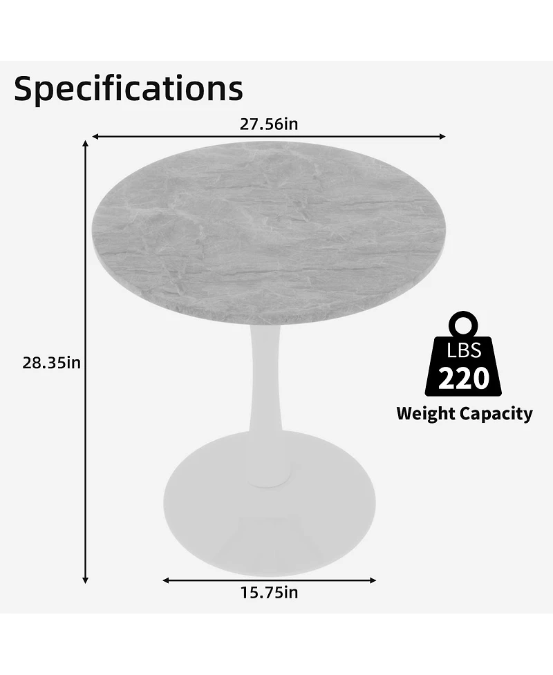 Streamdale Furniture White Mid-Century Modern Marble Coffee/Dining Table (2-4 People)
