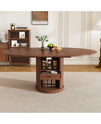Streamdale Furniture 59" Extendable Oval Dining Table with 2-Tier Storage