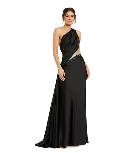 Women's One Shoulder Embellished Satin Gown