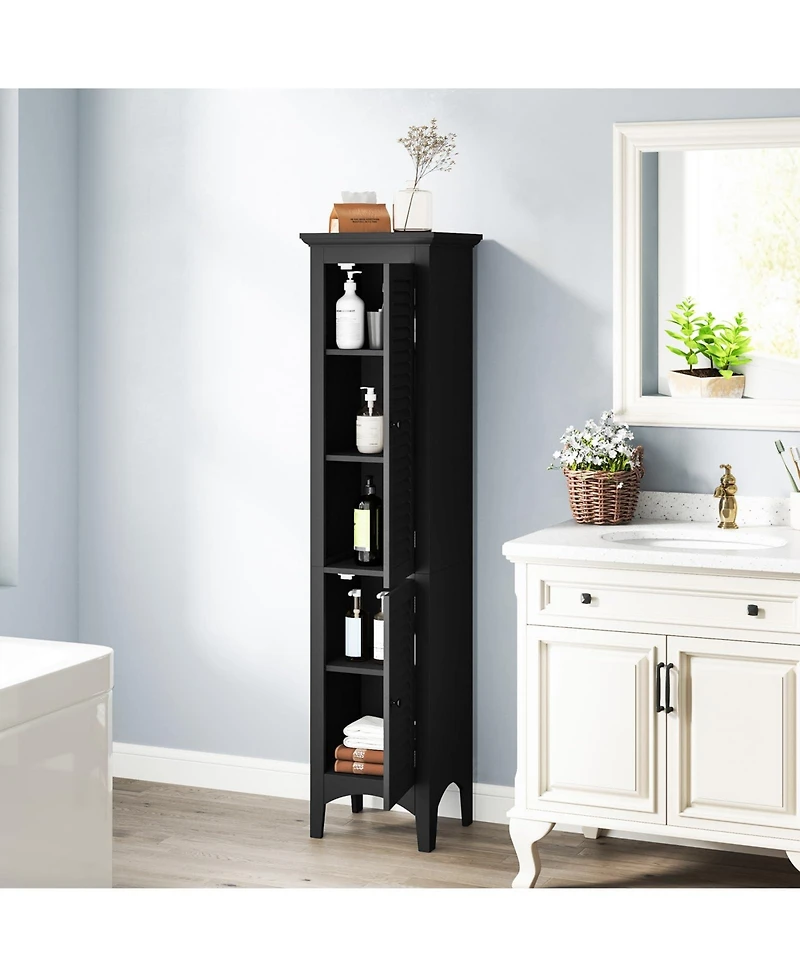 Volenca Tall Bathroom Storage Cabinet, Shutter Doors, Adjustable Shelf, Freestanding