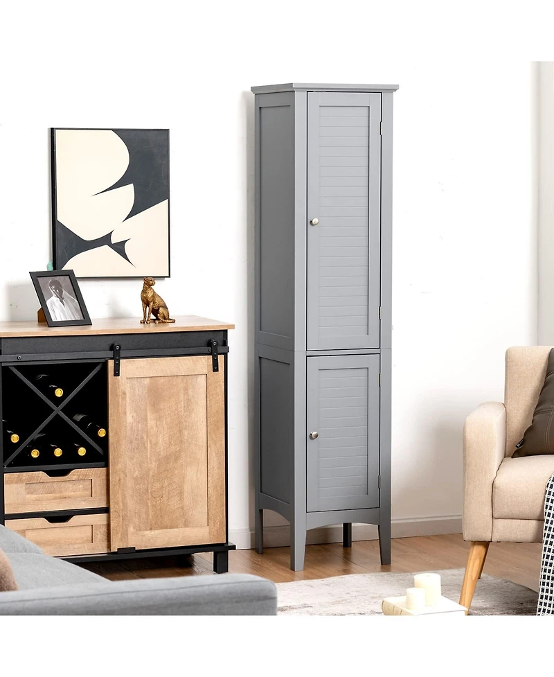 Volenca Tall Bathroom Storage Cabinet, Shutter Doors, Adjustable Shelf, Freestanding