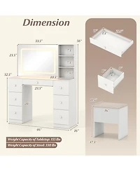 Volenca Vanity Desk and Stool Set with Lighted Mirror, Makeup Dressing Table