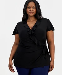 Anne Klein Plus Size Ruffled V-Neck Side-Tie-Top