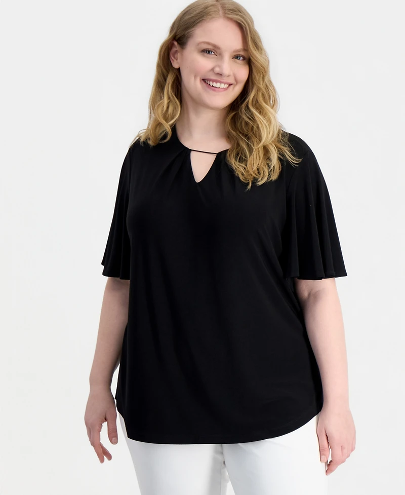 Anne Klein Plus Keyhole-Neck Short-Sleeve Top