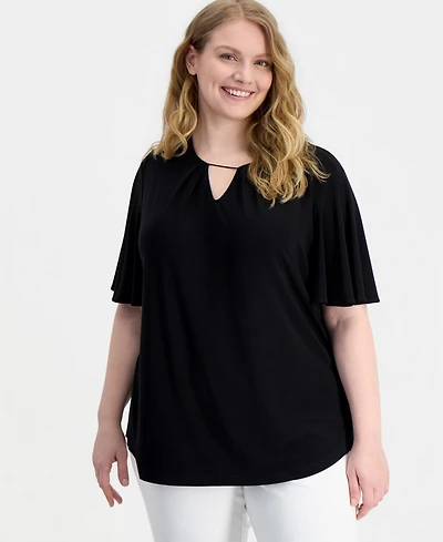 Anne Klein Plus Keyhole-Neck Short-Sleeve Top