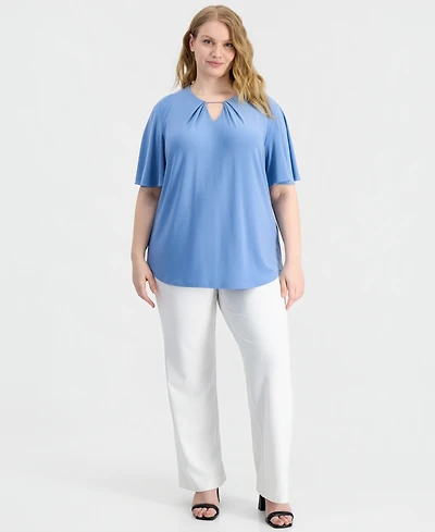 Anne Klein Plus Keyhole-Neck Short-Sleeve Top