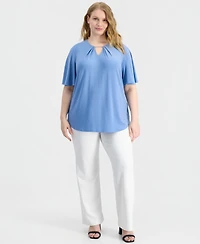 Anne Klein Plus Keyhole-Neck Short-Sleeve Top