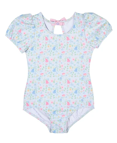 Florence Eiseman Little Girls Floral Print Swimsuit with Puff Sleeves