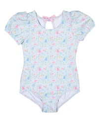 Florence Eiseman Little Girls Floral Print Swimsuit with Puff Sleeves