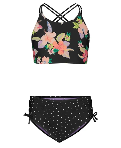 Roxy Girls' 8-16 Floral Top & Polka Dot Bottoms Mix Bikini, 2-Piece Set