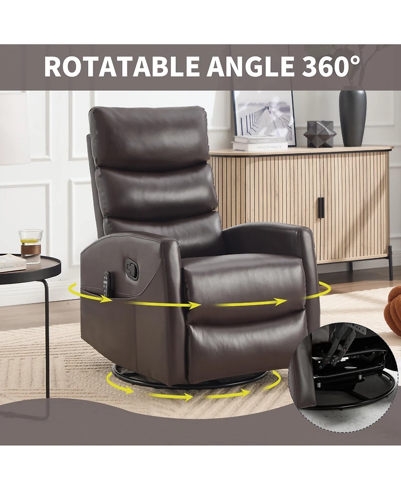 Clihome Manual Recliner Chair Heat Massage with Rocker and Swivel Fabric for Living Room.