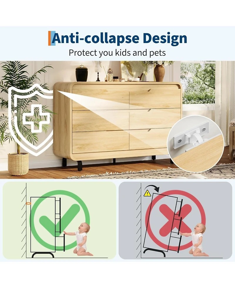 Gaomon 6 Drawers Dresser for Bedroom, 47" Wide Modern Wooden Clothes Dresser with Large Wood Storage, Chest of Drawers for Living Room.