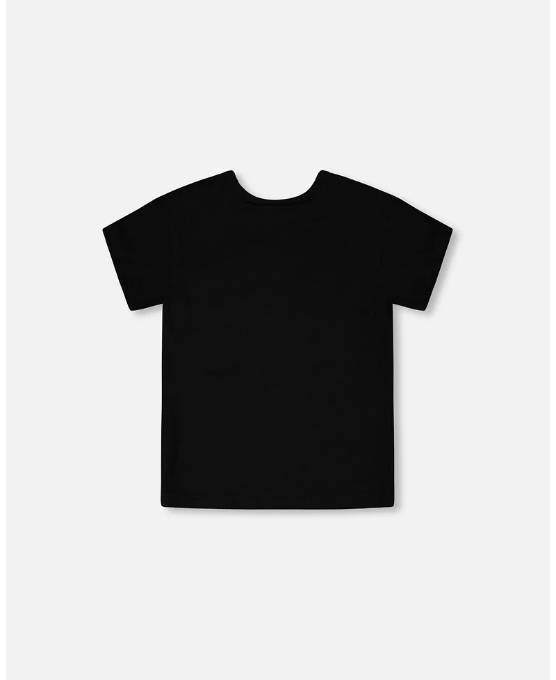 Deux par Toddler Girls Cotton Jersey T-Shirt Black with Zebra