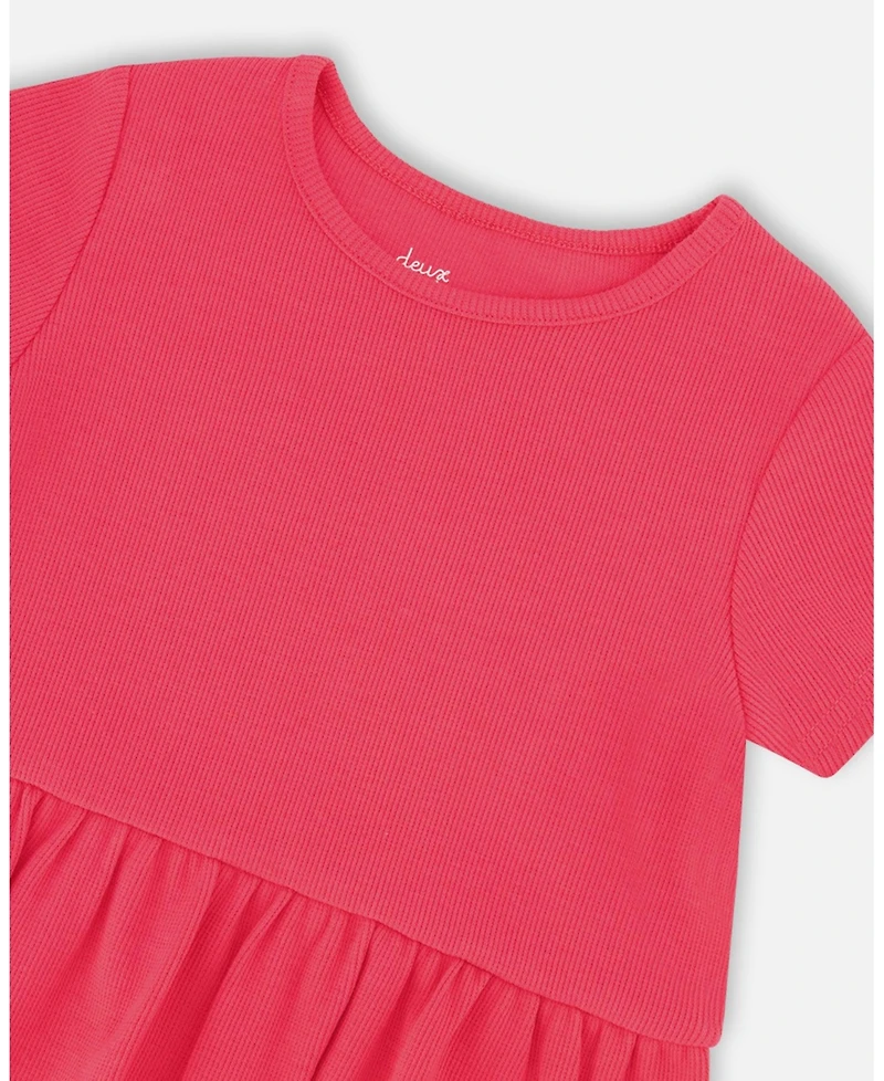 Deux Par Deux Girl Rib Crop T-Shirt with Frill Pink - Child