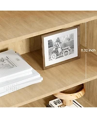 gaomon 5 Tier Bookshelf, Boho Bookcase with Rattan Doors, Wooden and Bookshelf Storage, Tall Book Stand, Large for Living Room