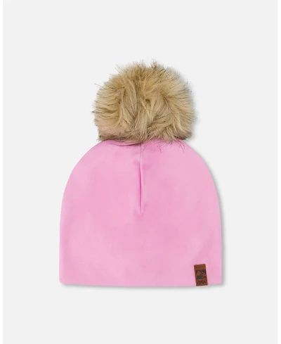 Deux par Deux Baby Girls Stretch Jersey Hat Pink with Pompom