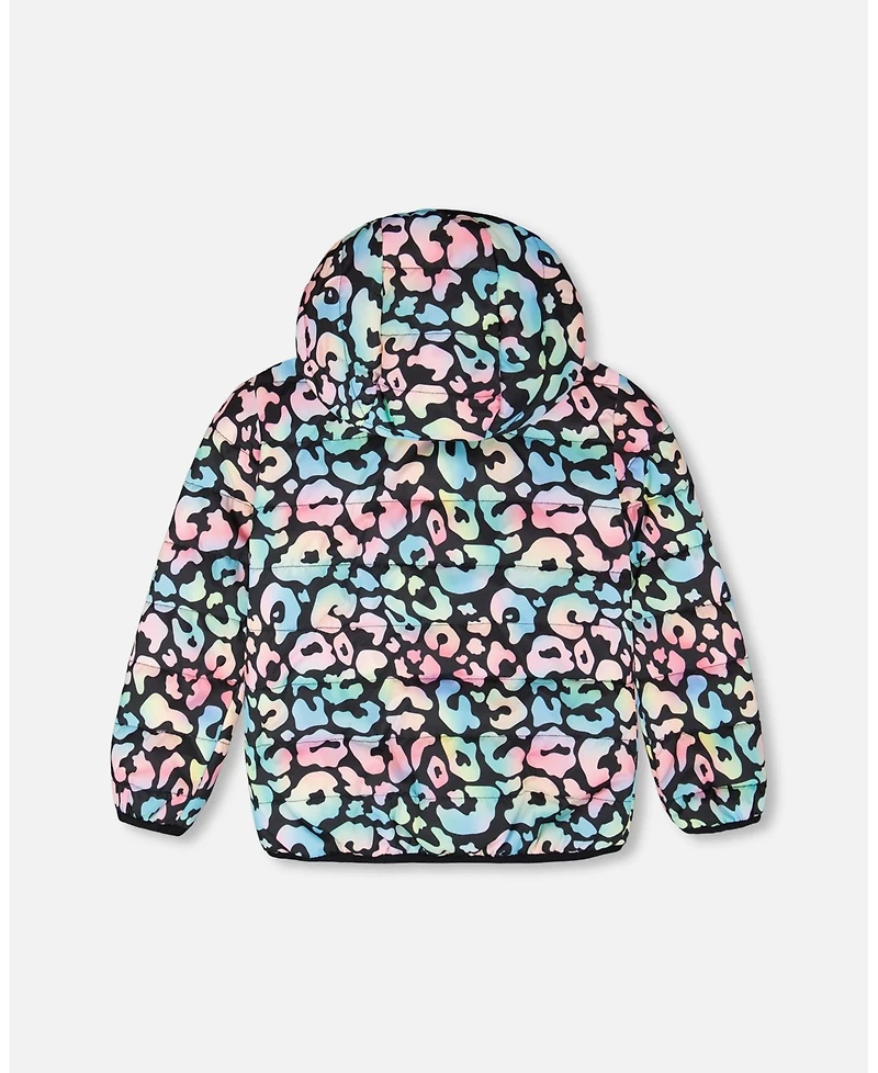 Deux par Big Girls Quilted Mid-Season Jacket Black Animal Print