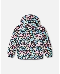 Deux par Big Girls Quilted Mid-Season Jacket Black Animal Print