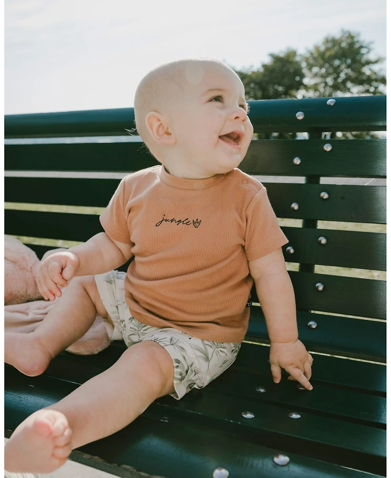 Deux par Baby Boys Cotton Rib Jersey T-Shirt and Short Set Caramel Zebra Print