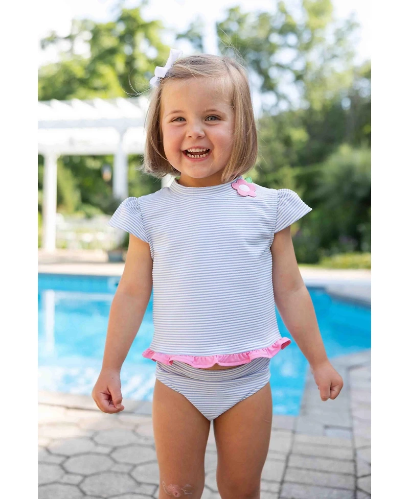 Florence Eiseman Little Girls Cap Sleeve Rash Guard Tankini With Flower