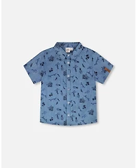 Deux par Big Boys Chambray Short-Sleeve Shirt Blue Printed Skateboards