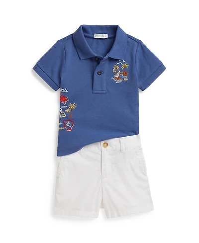 Polo Ralph Lauren Baby Boys' Embroidered Mesh Shirt and Shorts, 2-Piece Set