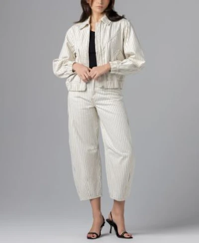 Blank Nyc Womens Rail Road Stripe Collared Bomber Jacket Striped Barrell Pants