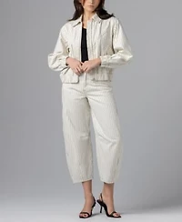 Blank Nyc Womens Rail Road Stripe Collared Bomber Jacket Striped Barrell Pants