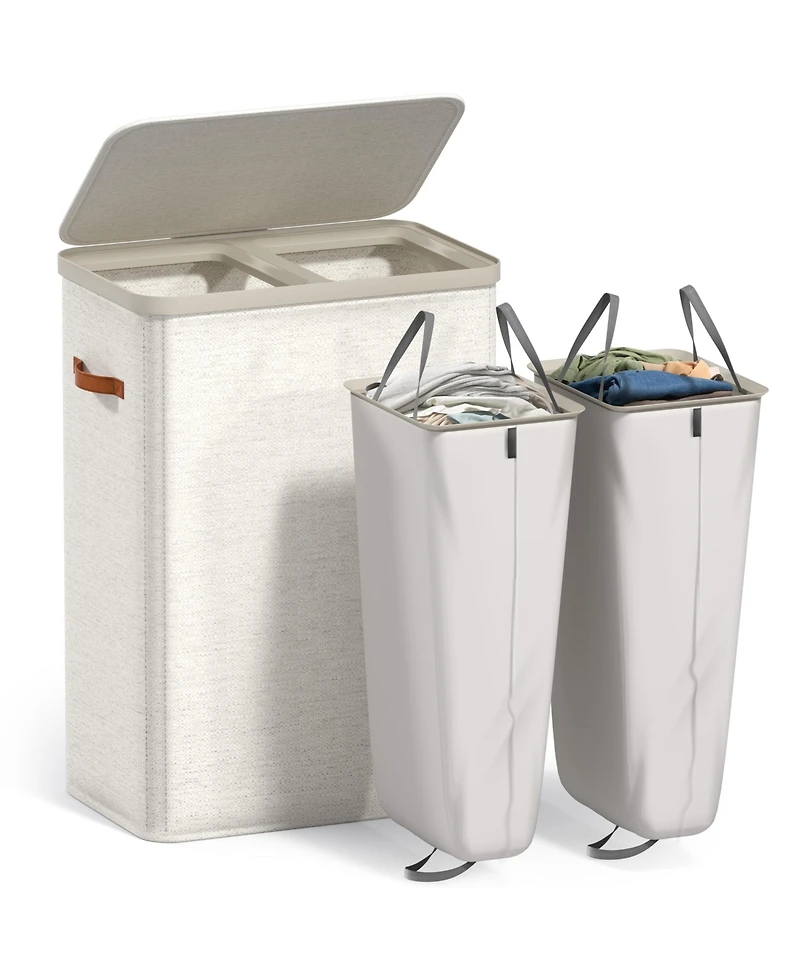 Sorbus 2-Compartment Laundry Basket with Removable Bag - Durable Organizer for Bathroom, Bedroom, or Room Space Saving Design