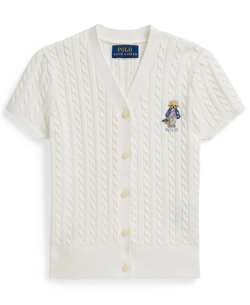 Polo Ralph Lauren Girls' 2T-6X Bear Cable V-Neck Cardigan
