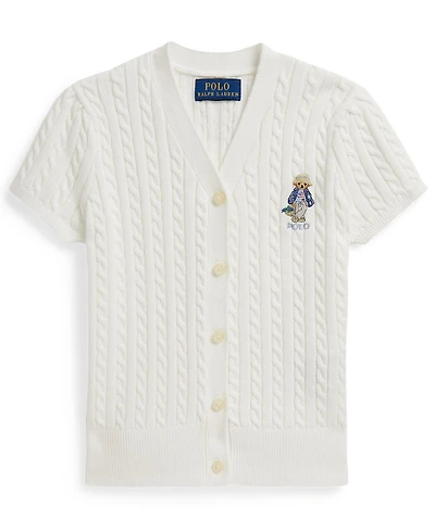 Polo Ralph Lauren Girls' 2T-6X Bear Cable V-Neck Cardigan