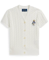 Polo Ralph Lauren Girls' 2T-6X Bear Cable V-Neck Cardigan