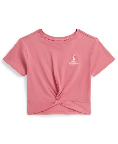 Polo Ralph Lauren Girls' 7-16 Logo Knot-Front Crewneck Boxy T-Shirt